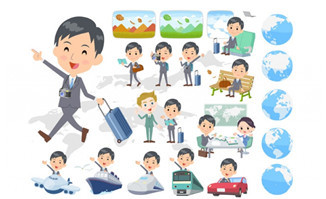 商务男性休闲之旅 漫画设计中的工作与生活平衡