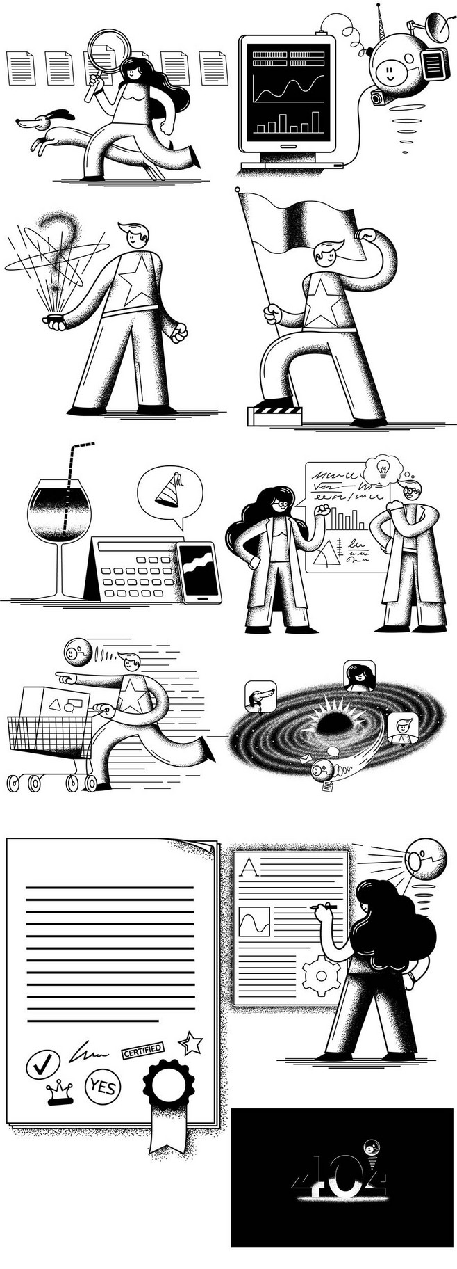 黑白简约线性科技机器人 实验室插图漫画的矢量设计探索